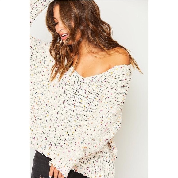 Relaxed Fit Speckled Knit Vneck Sweater - Picture 5 of 7